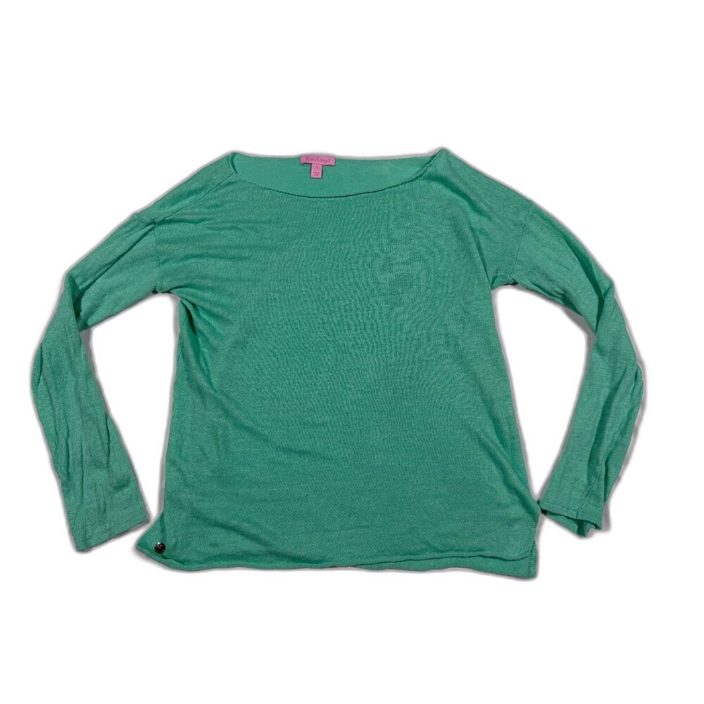 Lilly Pulitzer Alana Sea Green 100% Linen Knit Boatneck Sweater Top Small S